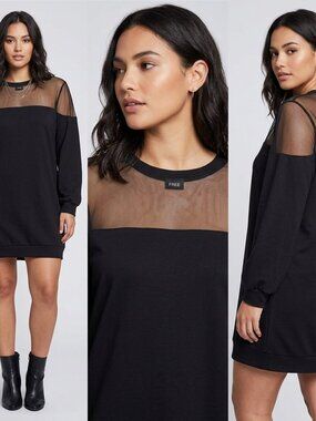 Forever 21 Sweatshirt Dress Size 3X Long Sleeve Mesh Panels Shoulders Black